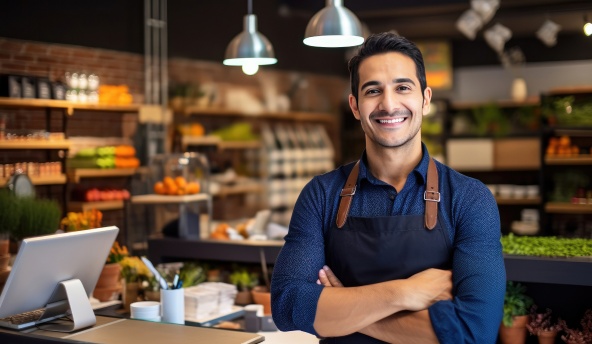 Empresário de braços cruzados sorrindo